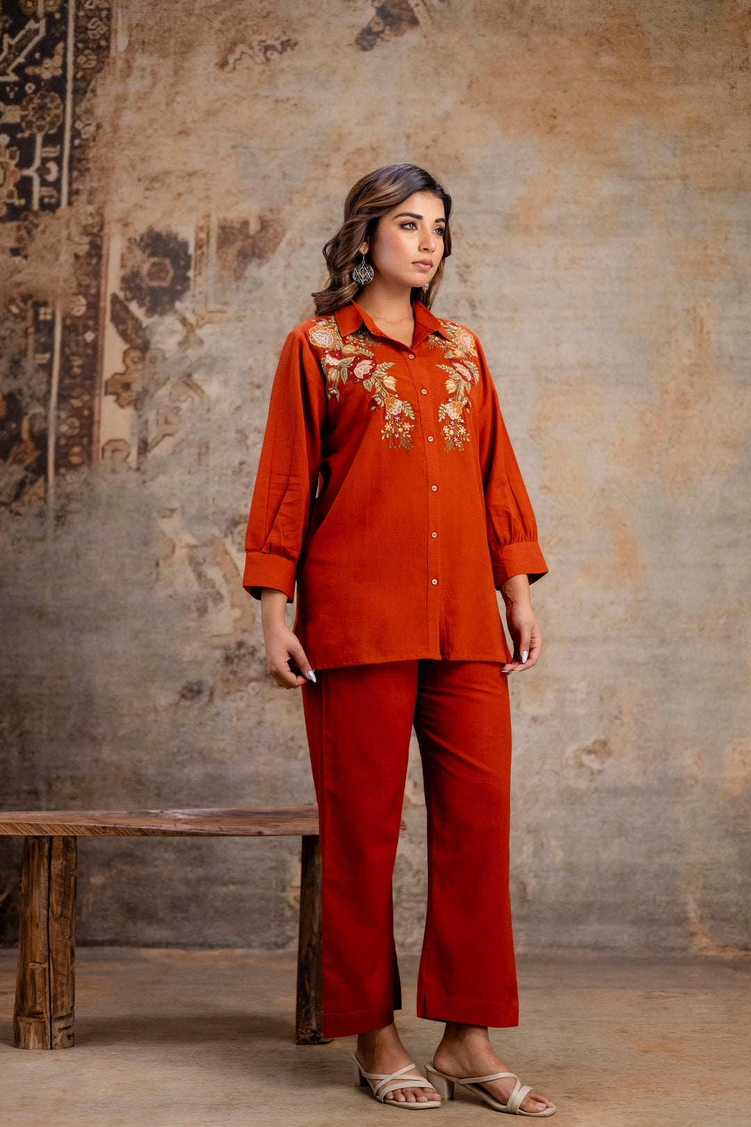 Viyona Cayenne Floral Embroidered Cotton Co-ord Set
