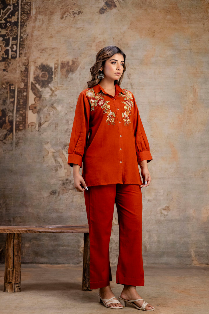 Viyona Cayenne Floral Embroidered Cotton Co-ord Set