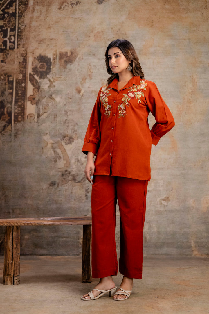 Viyona Cayenne Floral Embroidered Cotton Co-ord Set