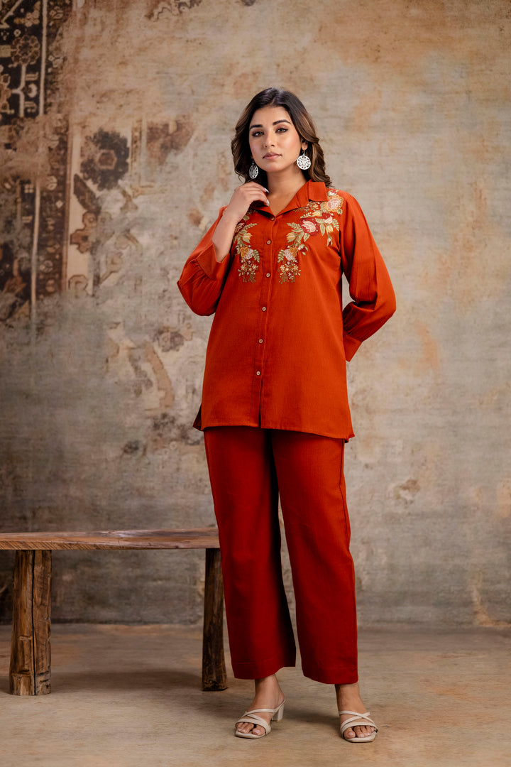 Viyona Cayenne Floral Embroidered Cotton Co-ord Set