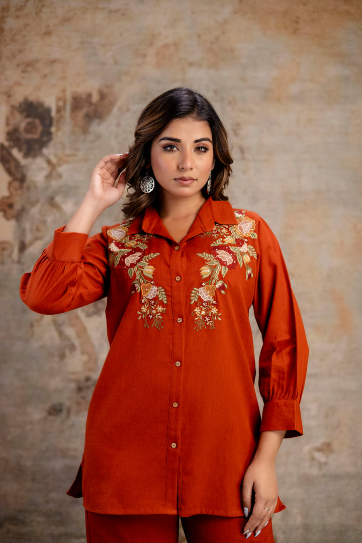 Viyona Cayenne Floral Embroidered Cotton Co-ord Set