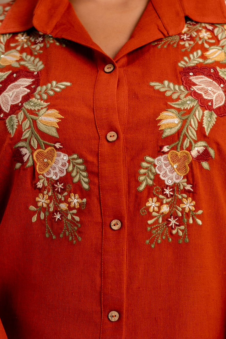 Viyona Cayenne Floral Embroidered Cotton Co-ord Set