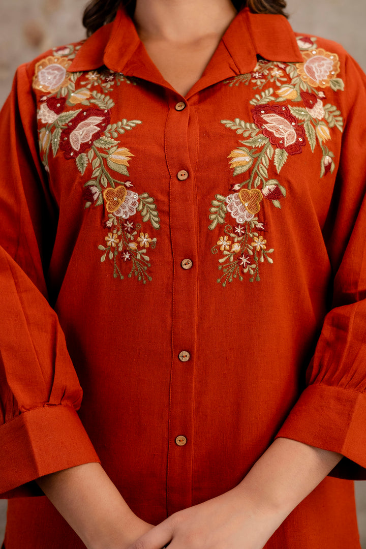 Viyona Cayenne Floral Embroidered Cotton Co-ord Set