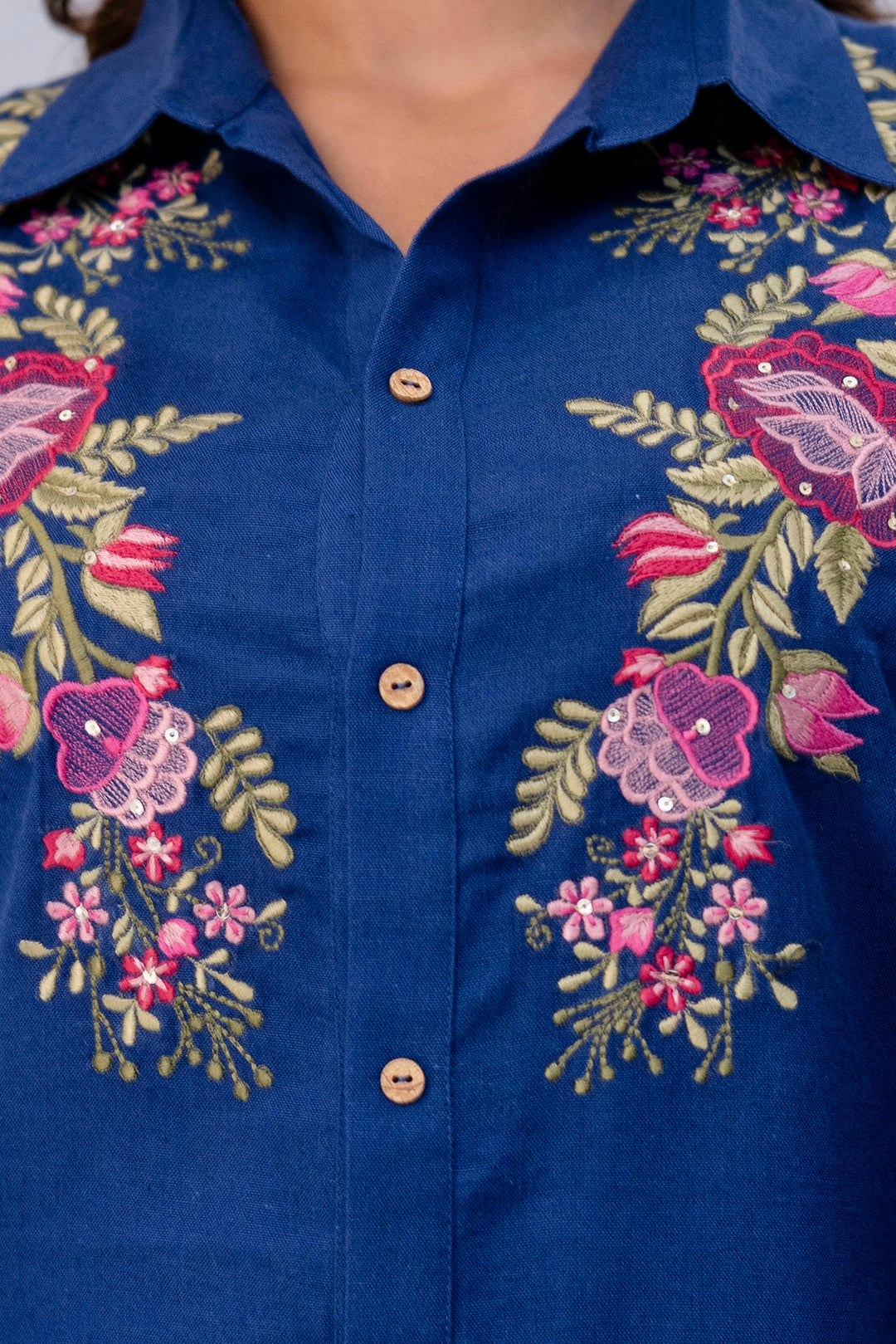 Viyona Cobalt Floral Embroidered Cotton Co-ord Set