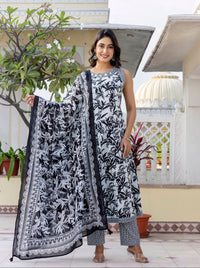 Samiha Charcoal Cotton Suit Set