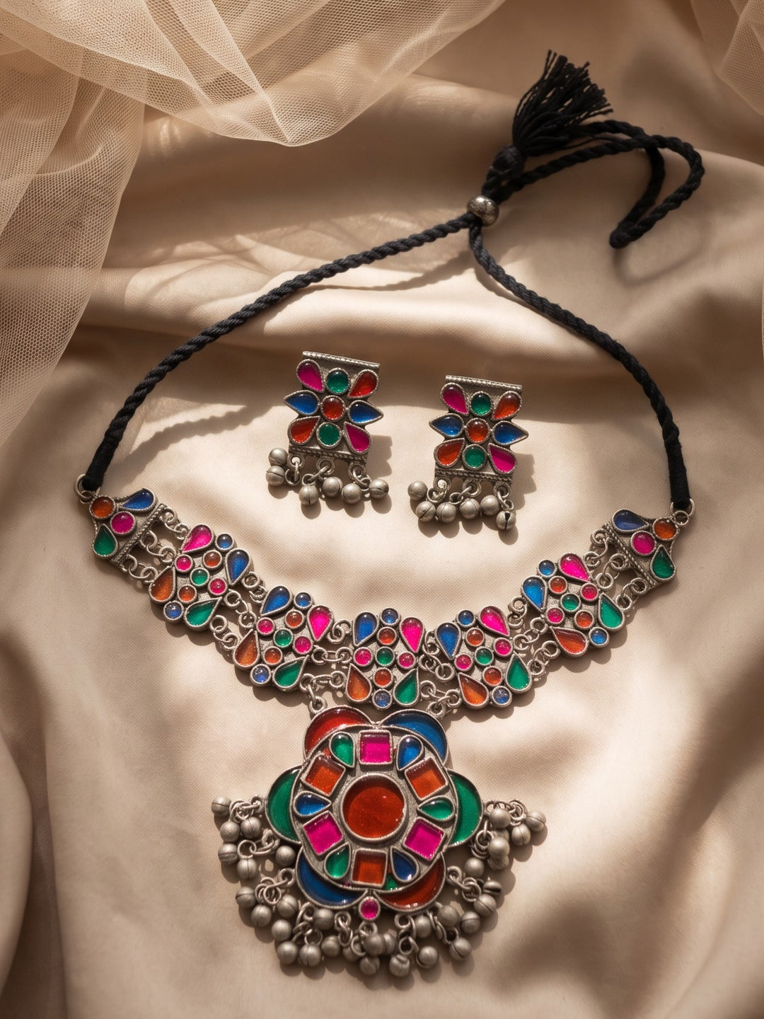 Meenakshi Meenakari Oxidized Choker Neckless