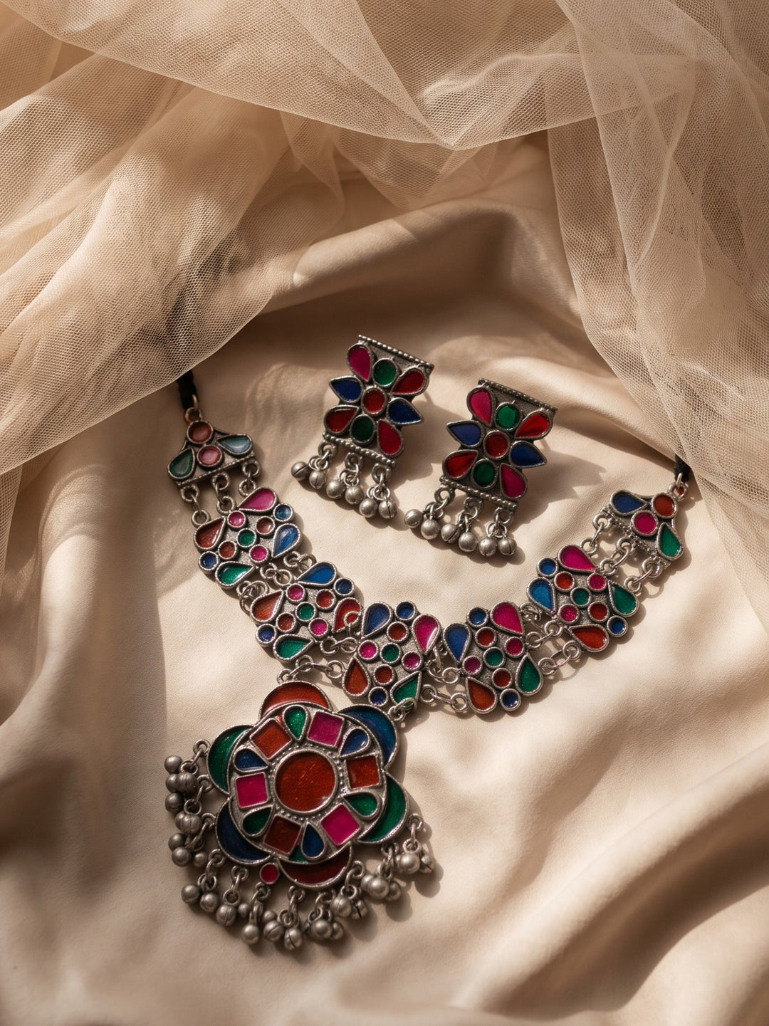 Meenakshi Meenakari Oxidized Choker Neckless