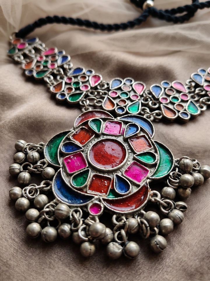 Meenakshi Meenakari Oxidized Choker Neckless