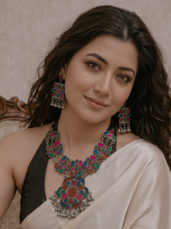 Meenakshi Meenakari Oxidized Choker Neckless