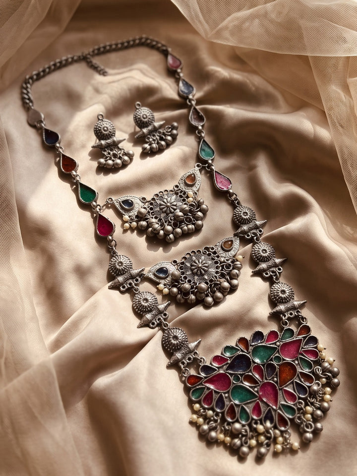 Meenakshi Meenakarie Oxidized Three Layer Neckless