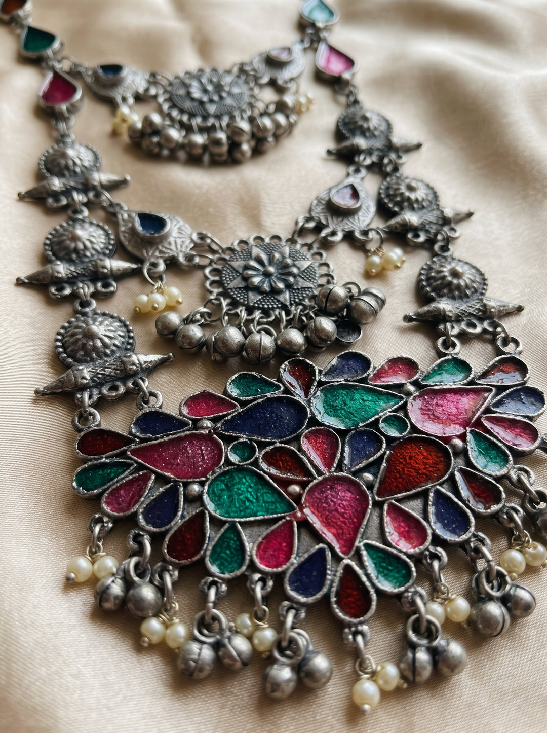 Meenakshi Meenakarie Oxidized Three Layer Neckless
