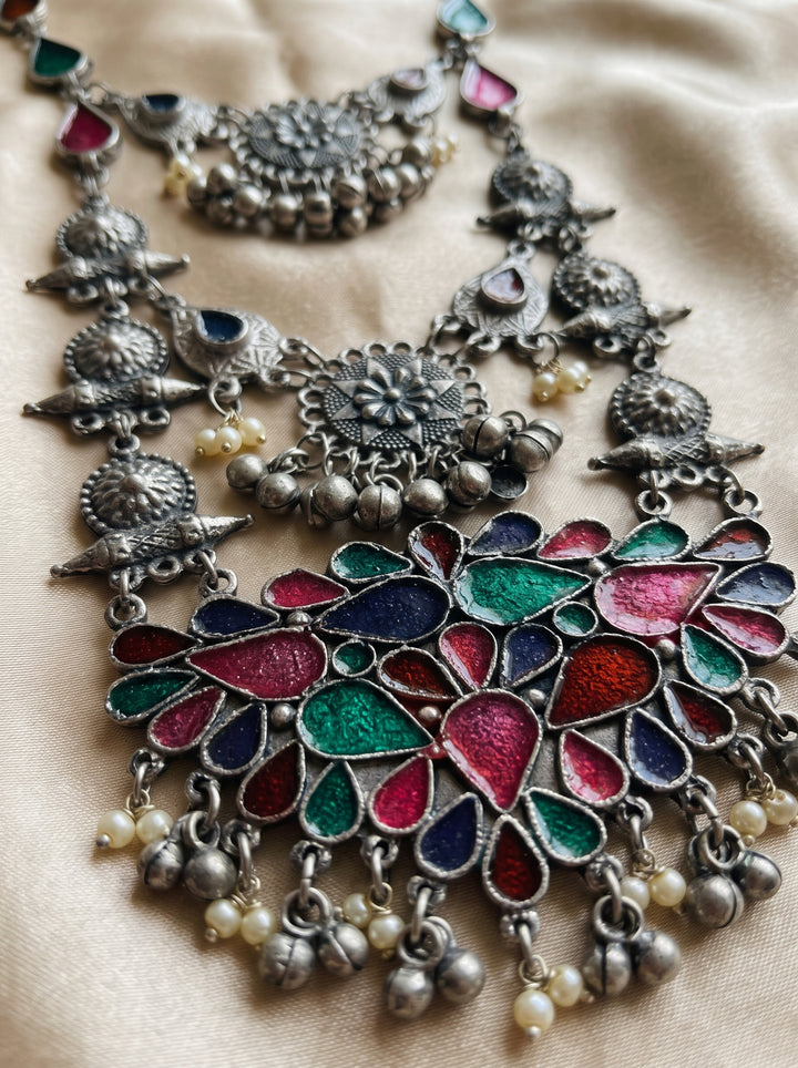 Meenakshi Meenakarie Oxidized Three Layer Neckless