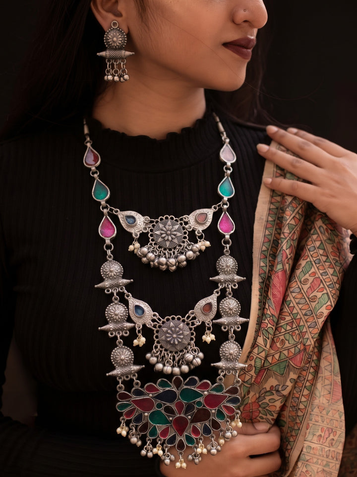 Meenakshi Meenakarie Oxidized Three Layer Neckless