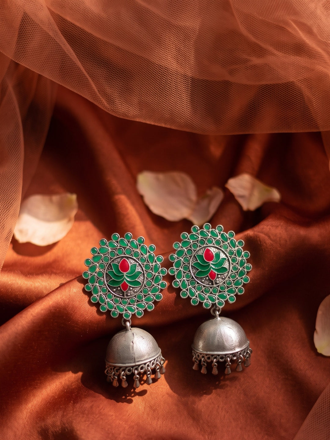 Rajwara Meenakarie Oxidised Jhumka