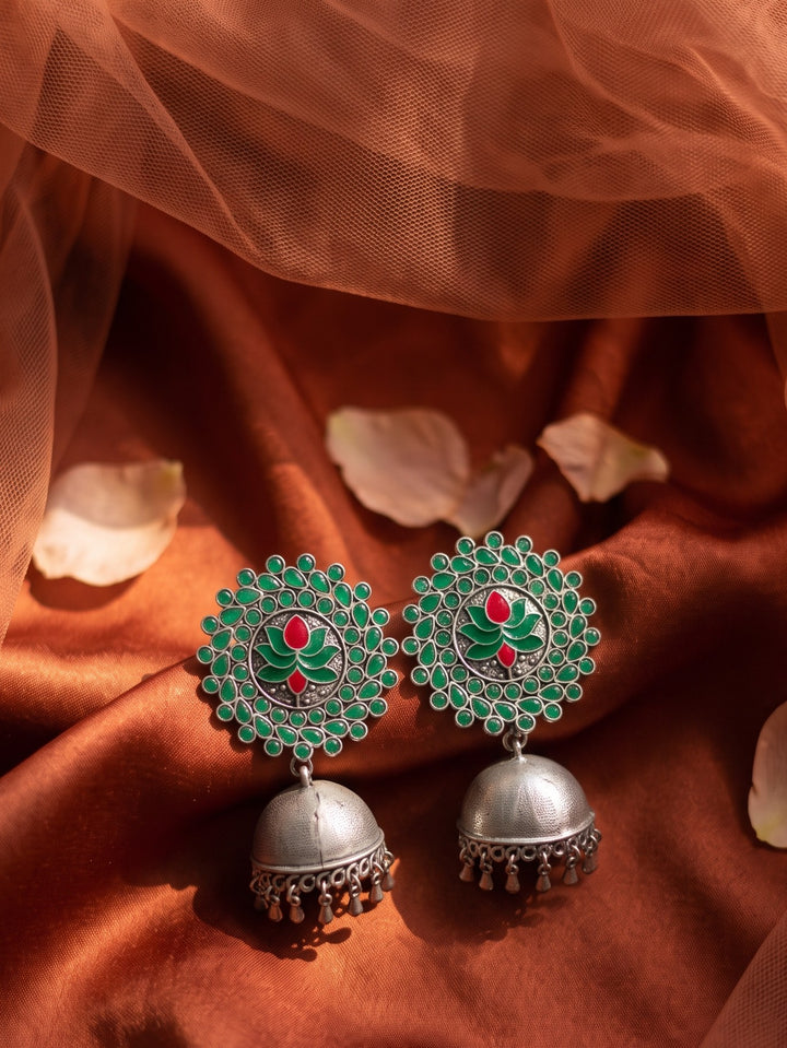 Rajwara Meenakarie Oxidised Jhumka