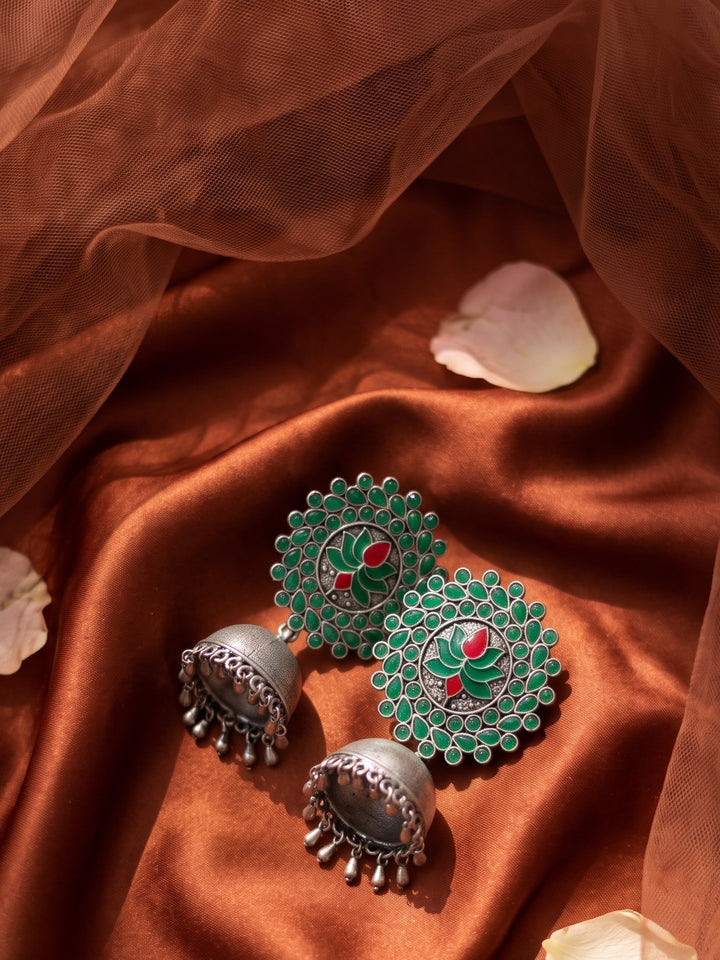 Rajwara Meenakarie Oxidised Jhumka