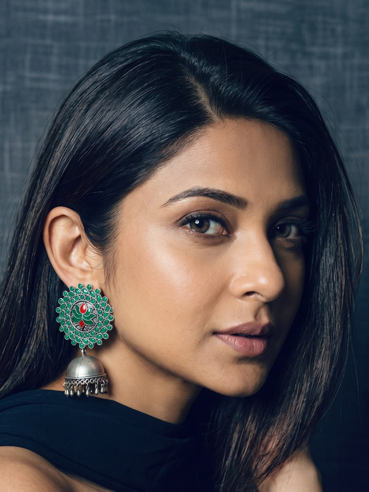 Rajwara Meenakarie Oxidised Jhumka