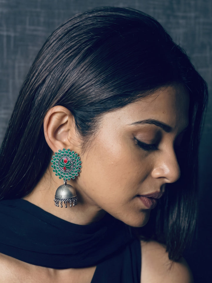 Rajwara Meenakarie Oxidised Jhumka