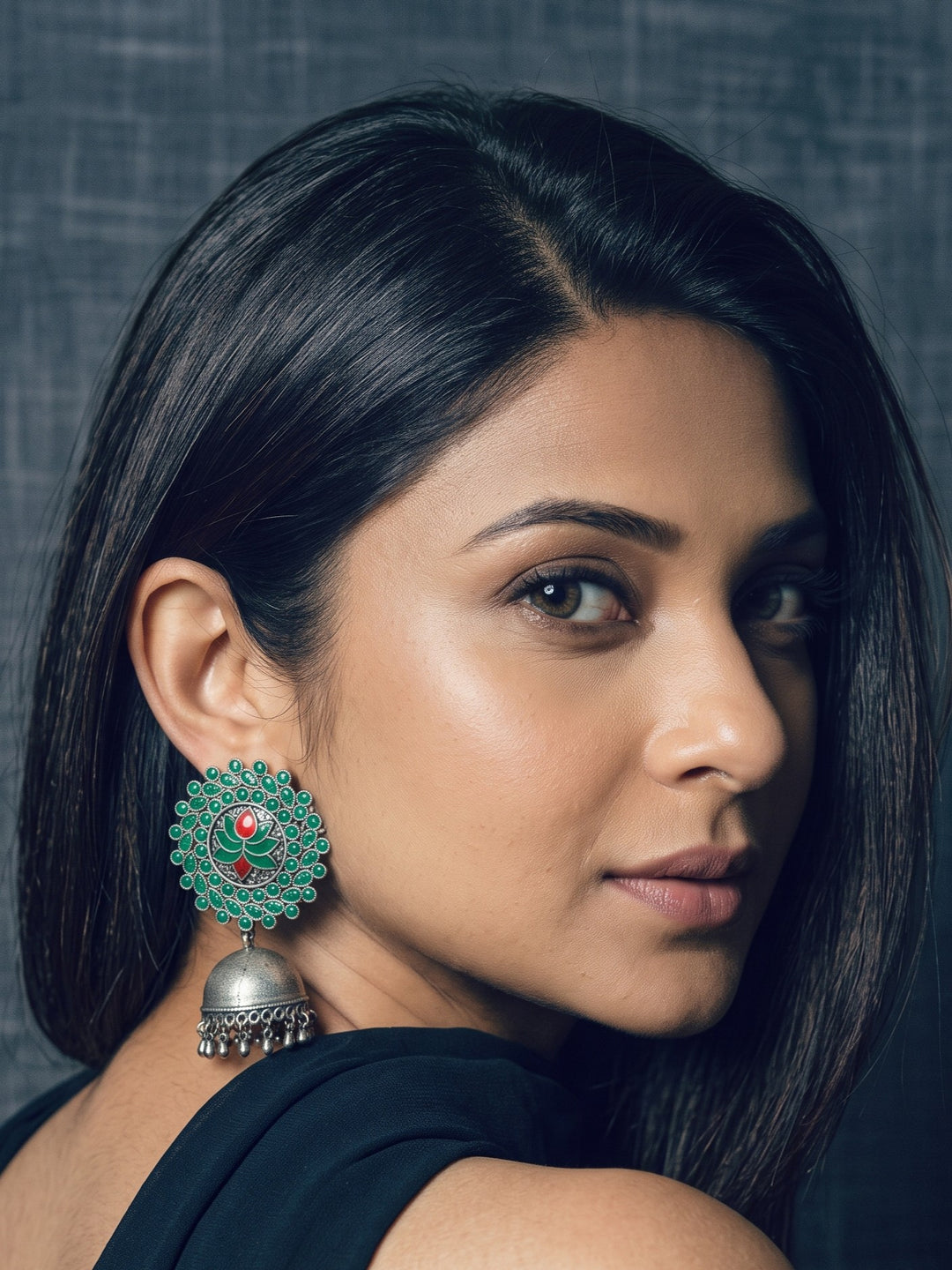 Rajwara Meenakarie Oxidised Jhumka