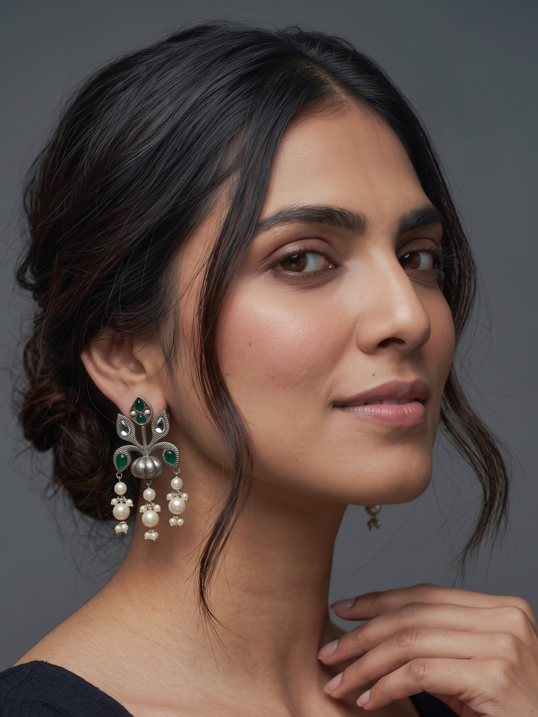 Rajwara Moti Oxidised Danglar Earring