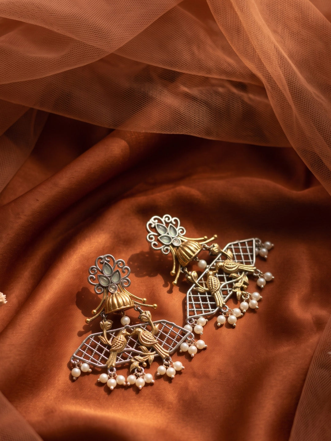 Rajwara Duel tone Oxidised Danglar Earring