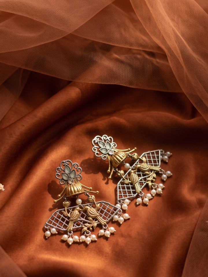 Rajwara Duel tone Oxidised Danglar Earring