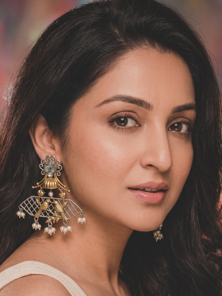 Rajwara Duel tone Oxidised Danglar Earring