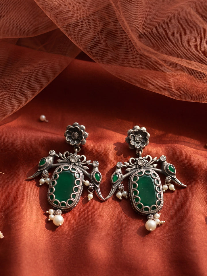 Rajwara Emerald Oxidised Danglar Earring