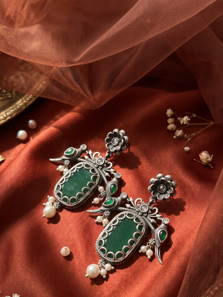 Rajwara Emerald Oxidised Danglar Earring