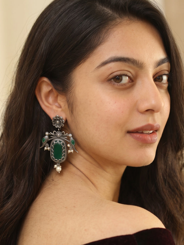 Rajwara Emerald Oxidised Danglar Earring