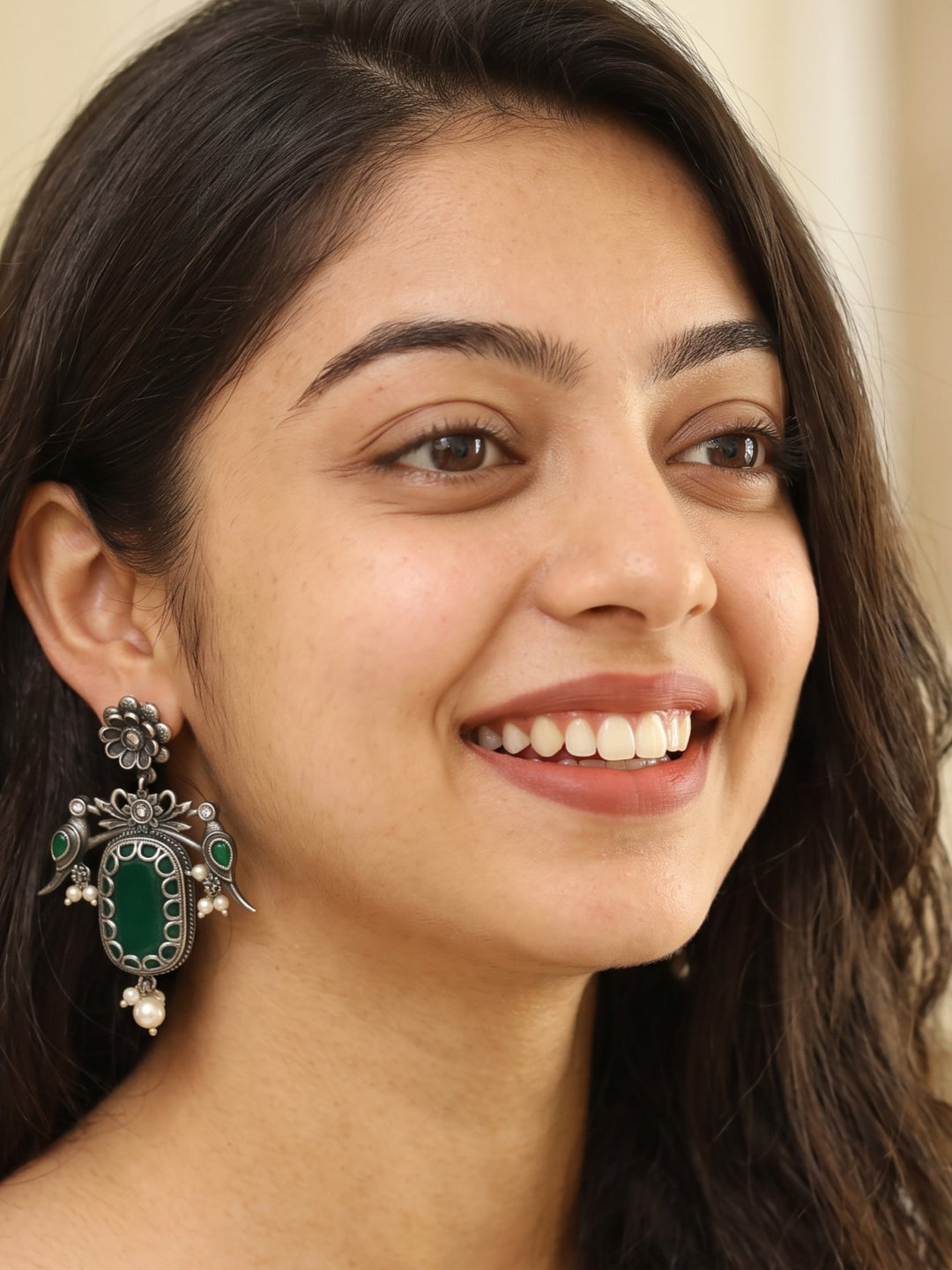Rajwara Emerald Oxidised Danglar Earring