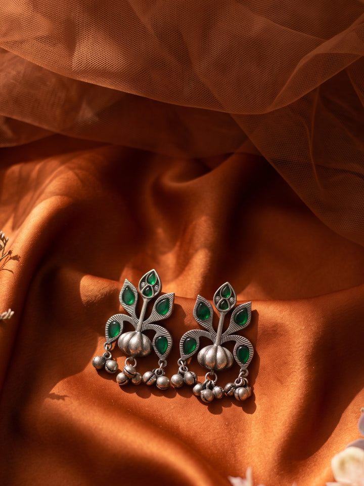 Rajwara Green Stone Oxidised DanglarEarring
