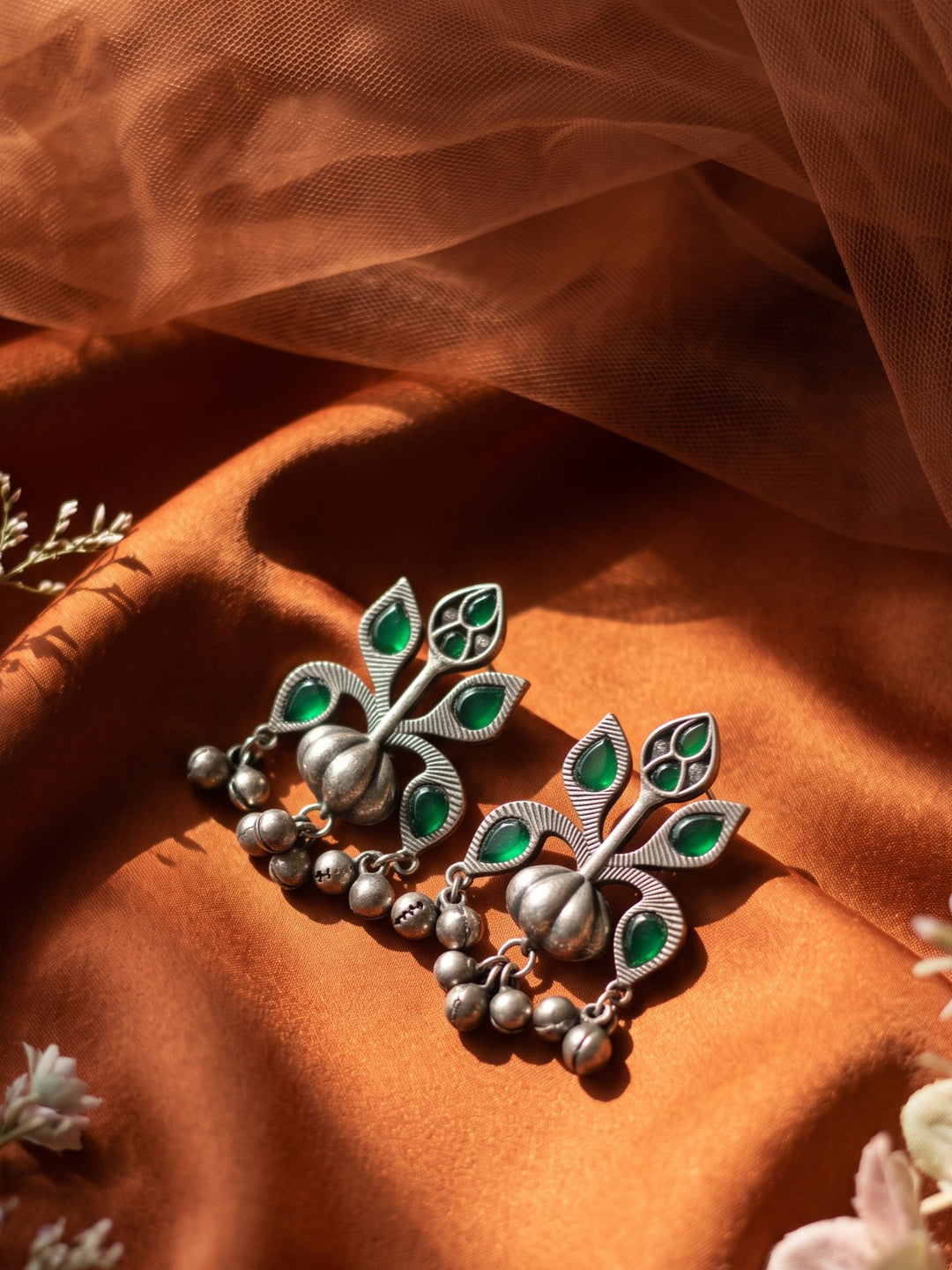 Rajwara Green Stone Oxidised DanglarEarring