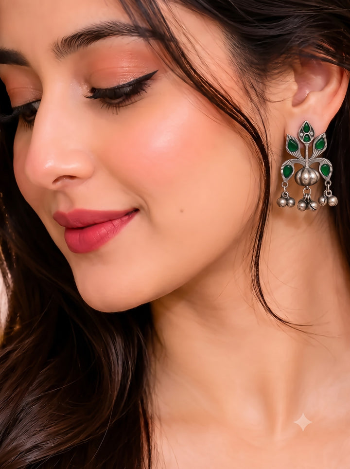 Rajwara Green Stone Oxidised DanglarEarring