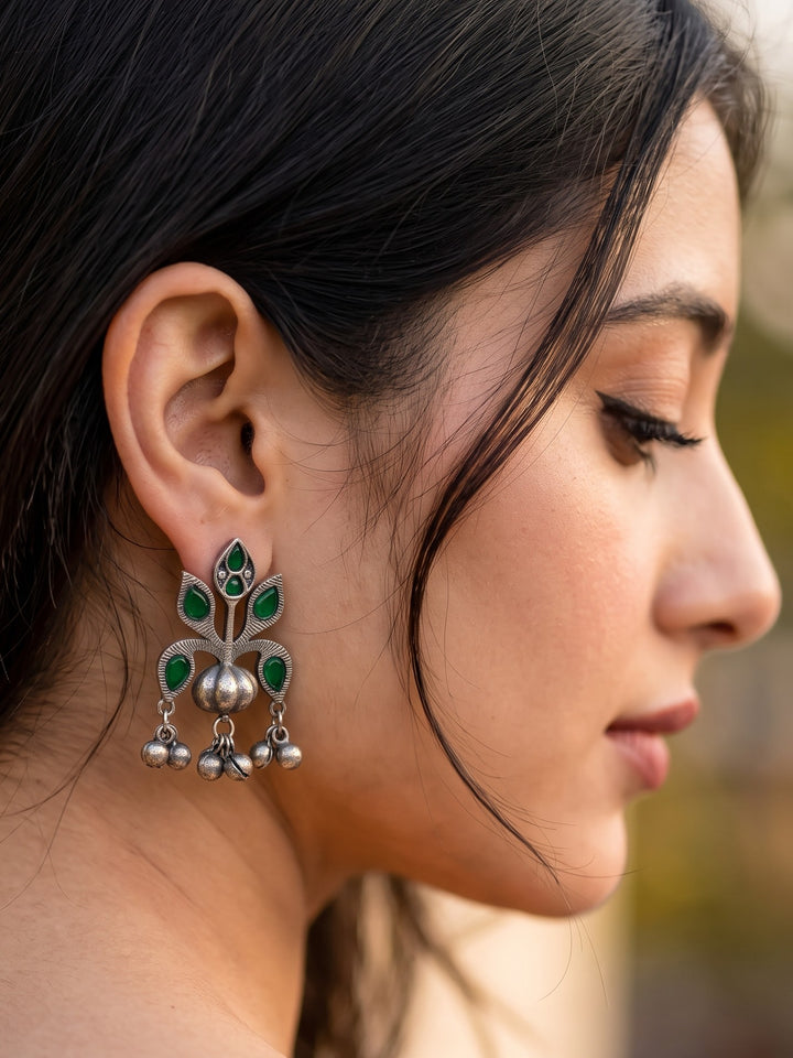 Rajwara Green Stone Oxidised DanglarEarring