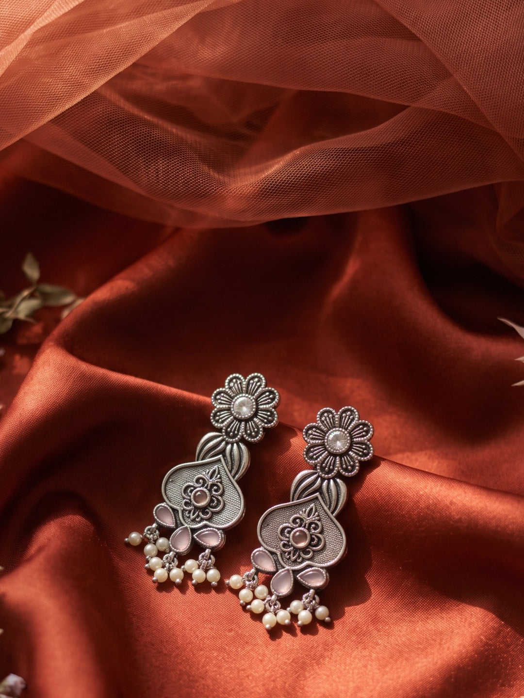 Rajwara Floral Moti Oxidised DanglarEarring