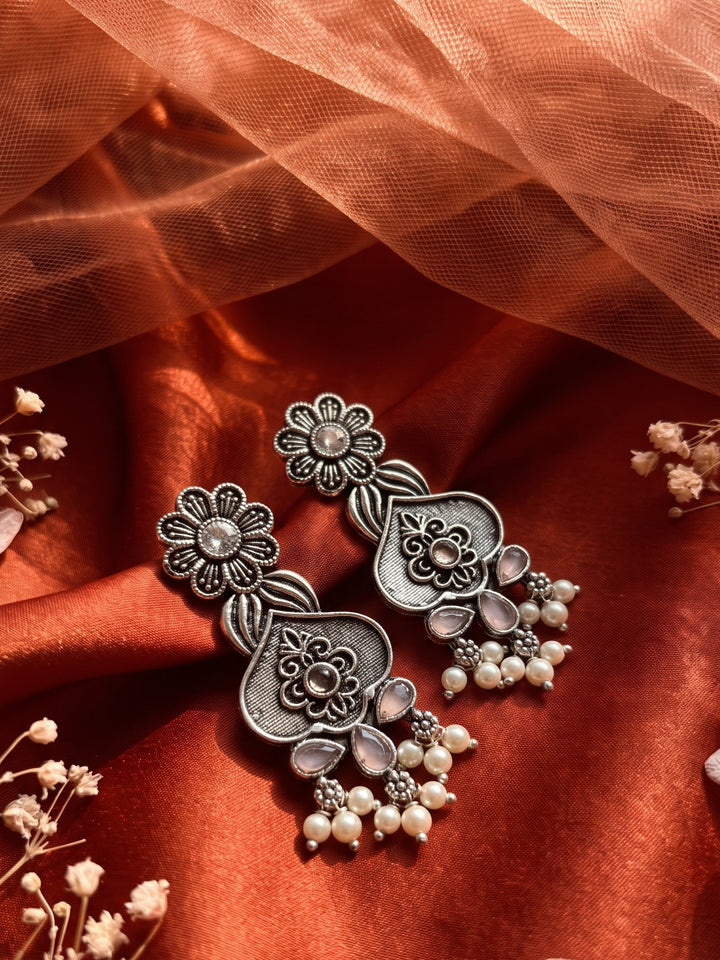 Rajwara Floral Moti Oxidised DanglarEarring