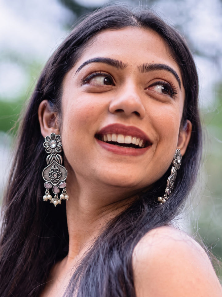 Rajwara Floral Moti Oxidised DanglarEarring