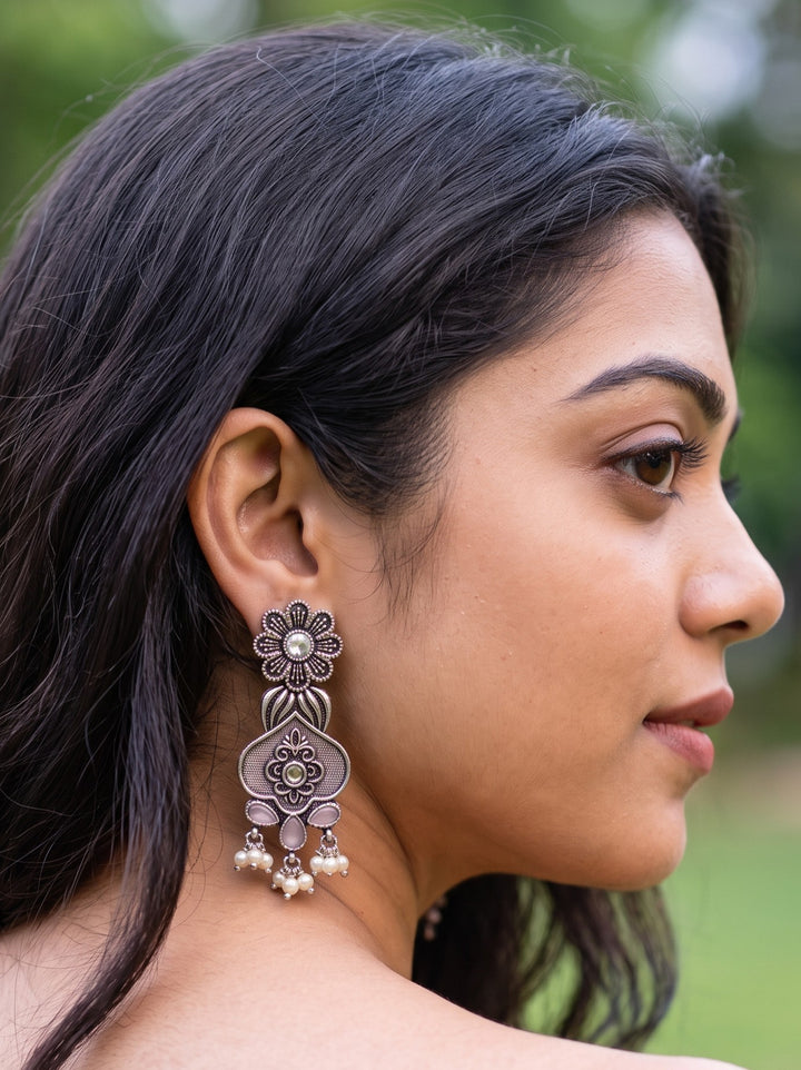 Rajwara Floral Moti Oxidised DanglarEarring