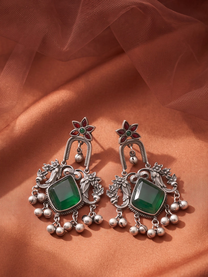 Rajwara Green Kashmiri Oxidised Bali Earring
