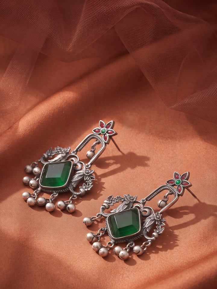 Rajwara Green Kashmiri Oxidised Bali Earring