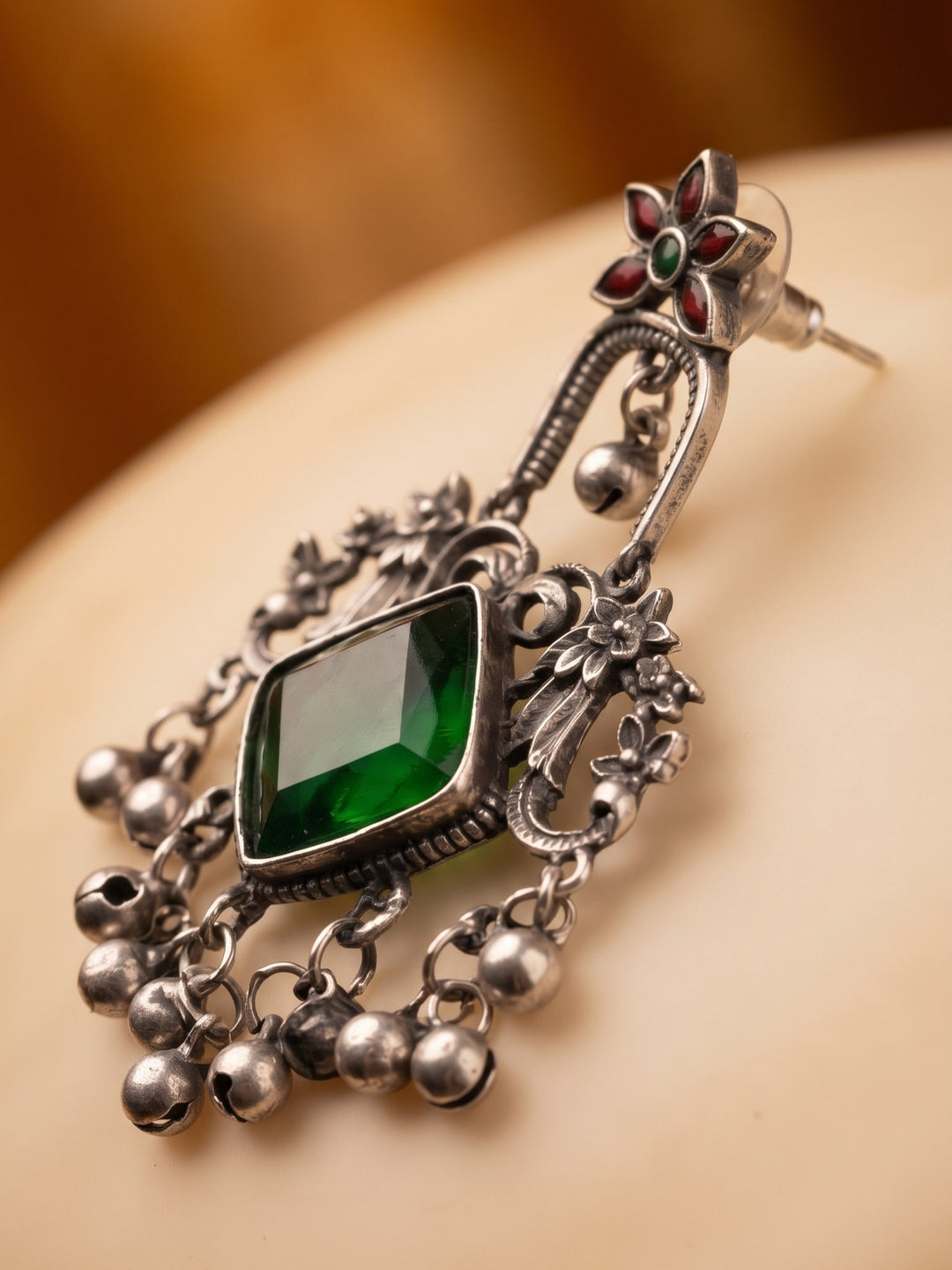 Rajwara Green Kashmiri Oxidised Bali Earring