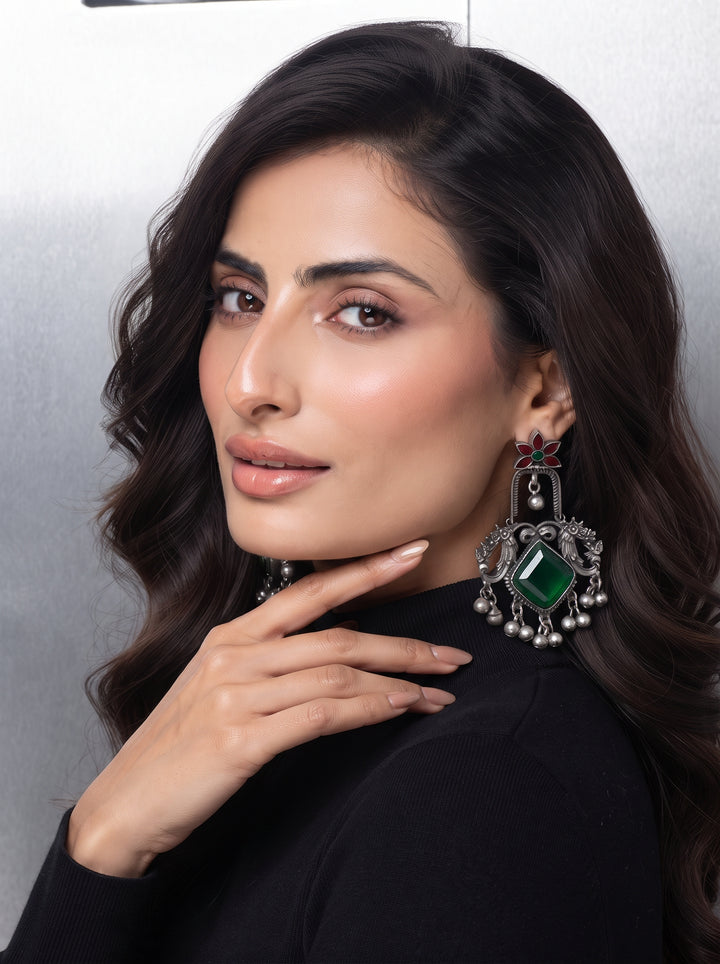 Rajwara Green Kashmiri Oxidised Bali Earring