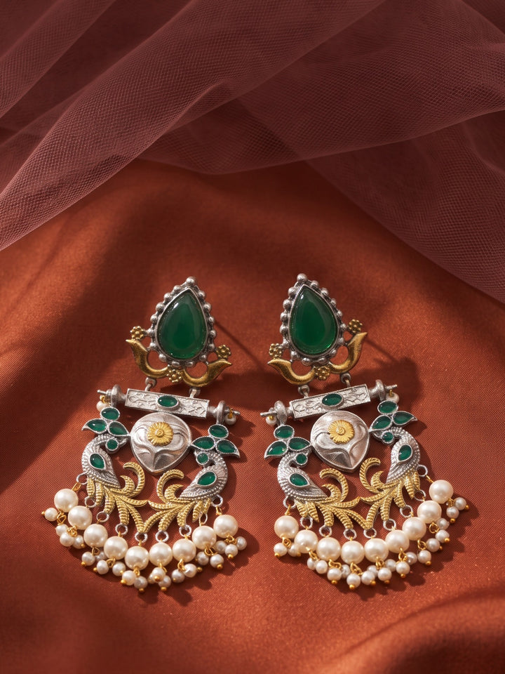 Rajwara Duel tone Oxidised Moti Jhalar Earring