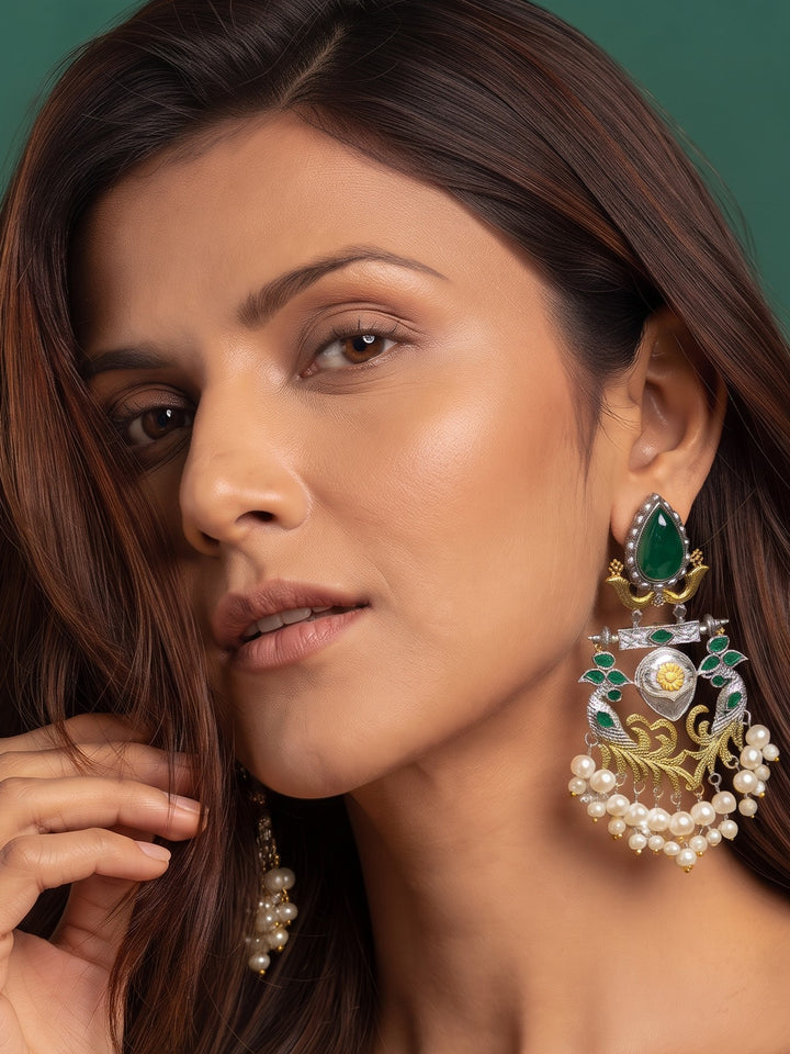 Rajwara Duel tone Oxidised Moti Jhalar Earring