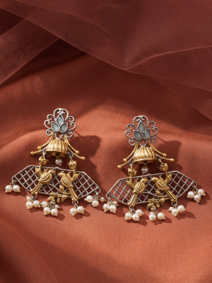 Rajwara Duel tone Oxidised Pearl Earring