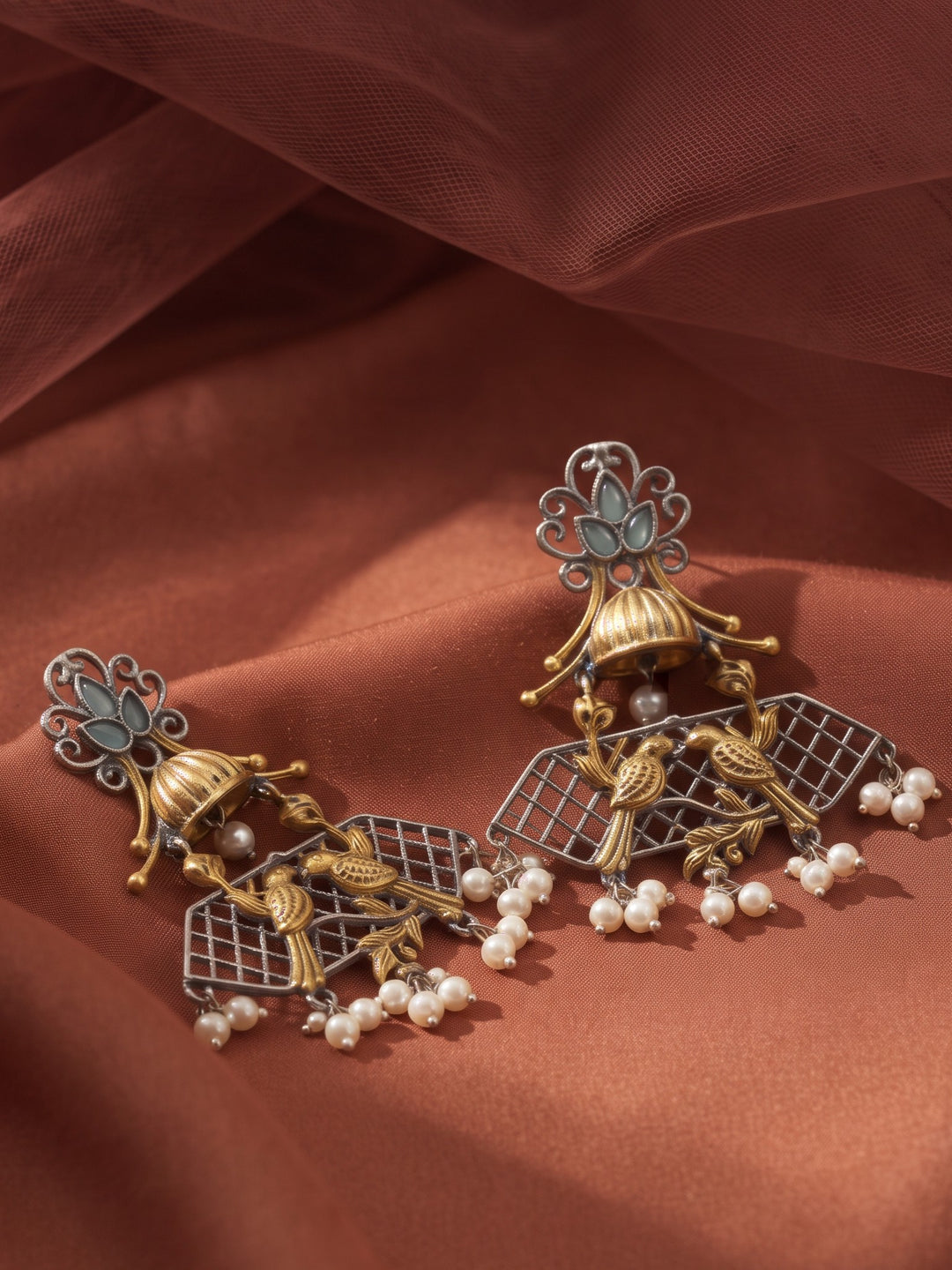 Rajwara Duel tone Oxidised Pearl Earring