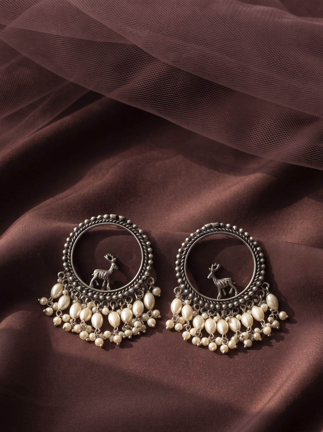 Rajwara Oxidised Dear Motif Chandbali Earring
