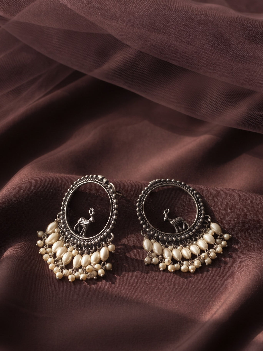 Rajwara Oxidised Dear Motif Chandbali Earring