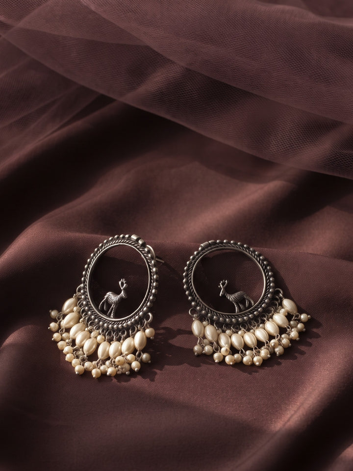Rajwara Oxidised Dear Motif Chandbali Earring